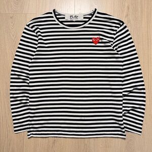 PLAY Comme Des Garcons Striped Long Sleeve T-Shirt Mens Medium Black White Red